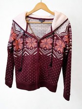 American Eagle Women Burgundy Full ZIp Long Sleeve Sherpa Lined Hoodie Sweater M
