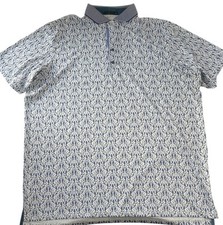 Camisa Polo Greyson Para Hombre Talla 2xl Blanca Azul Golf Corte Ártico Lobo de Mar Caballitos de Mar