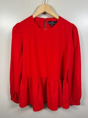 Pomander Place Carlota Peplum Blouse Top Size XS Red Tuckernuck Preppy Classic