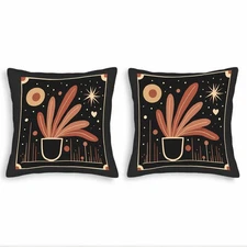 Set of 2 Modern Minimalist Throw Pillow Covers 18x18in-Stylized Plant Sun Hearts
