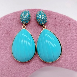 Teardrop Blue Turquoise Cz Pave Stud Earrings Dangle Earring Designer Jewelry