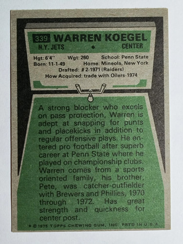 1975 Topps #339 Warren Koegel RC (EX) - Picture 2 of 2