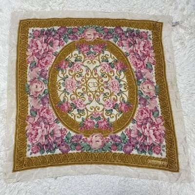 Christian Dior grande écharpe 88 cm 34" carré soie fleur blanc
