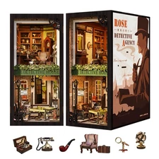 DIY Book Nook ROSE DETECTIVE AGENCY Wooden Doll House Kit Miniature Bookshelf