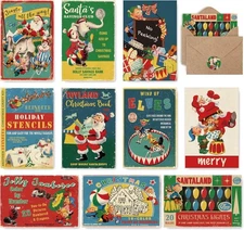 40 Pack Retro Christmas Greeting Cards Vintage Xmas Cards with Envelopes Sticker