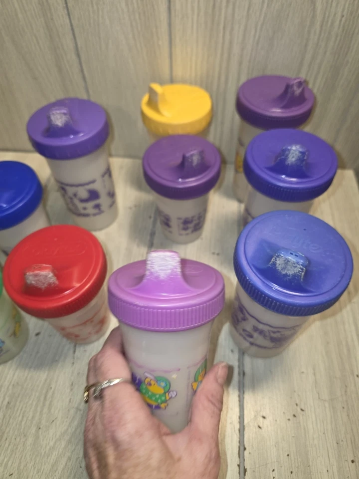 Винтажный 90-х Playtex Sippy чашки клапаны лот из 10 динозавров рыбы цыплят поезд дефект читать - Изображение 4 из 4