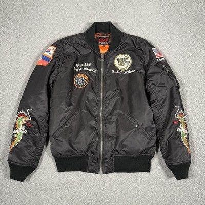 Schott Jacket Mens Medium Black Sukajan MA-1 Full Zip Flight Bomber Patches Logo