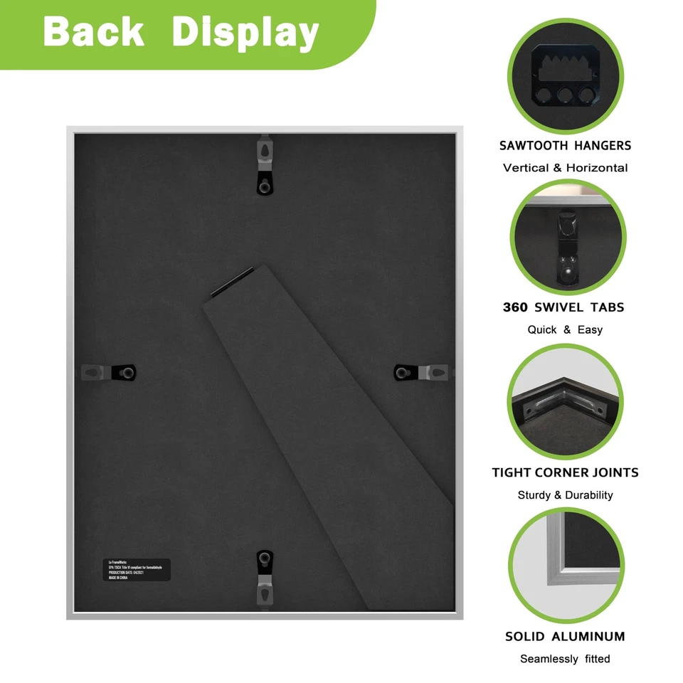 Marco de fotos 8x10 mate a 5x7 - Marco de aluminio con vidrio templado, extraíble... Foto 3 de 4