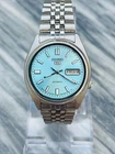 vintage seiko 5 men automatic sky blue watch japan men's watch