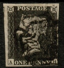 GB  QV 1840 Penny  , (JA)  3 + MARGINS FINE  Used black Malt.Cross Cancel