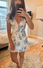 Reformation Grady Floral Mini Dress Blue White Cottage Core NWT Size 8