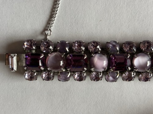 Vintage lila Strass Armband ohne Markierung Top Zustand 7" silberfarben - Bild 6 von 12