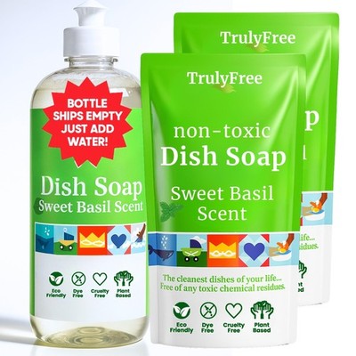 Non Toxic Dish Soap Kit | Natural Concentrated Dishwashing Liquid - Sweet Bas...