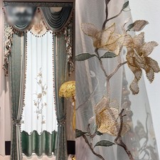 flannel European bronzing embroider valance green window curtain tulle M1913
