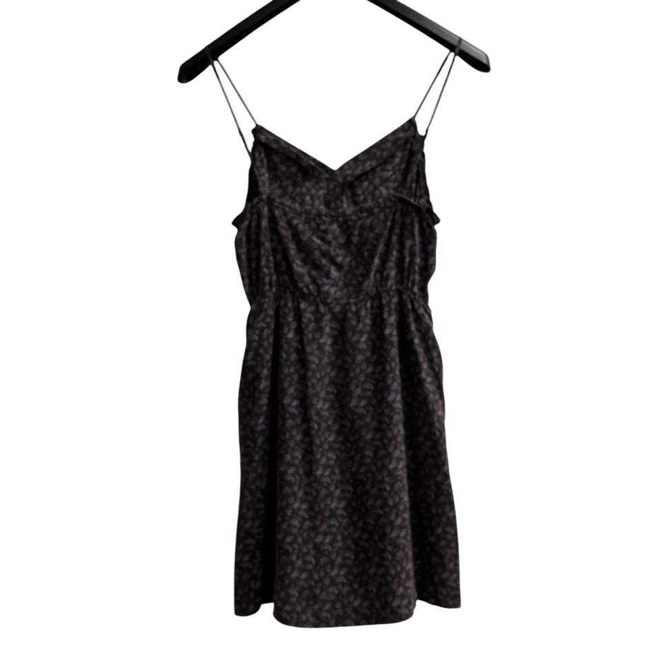 Babydoll Silk Mini Dress Black Abstract Print Button Down 90s Y2K Whimsigoth - Image 2 of 4