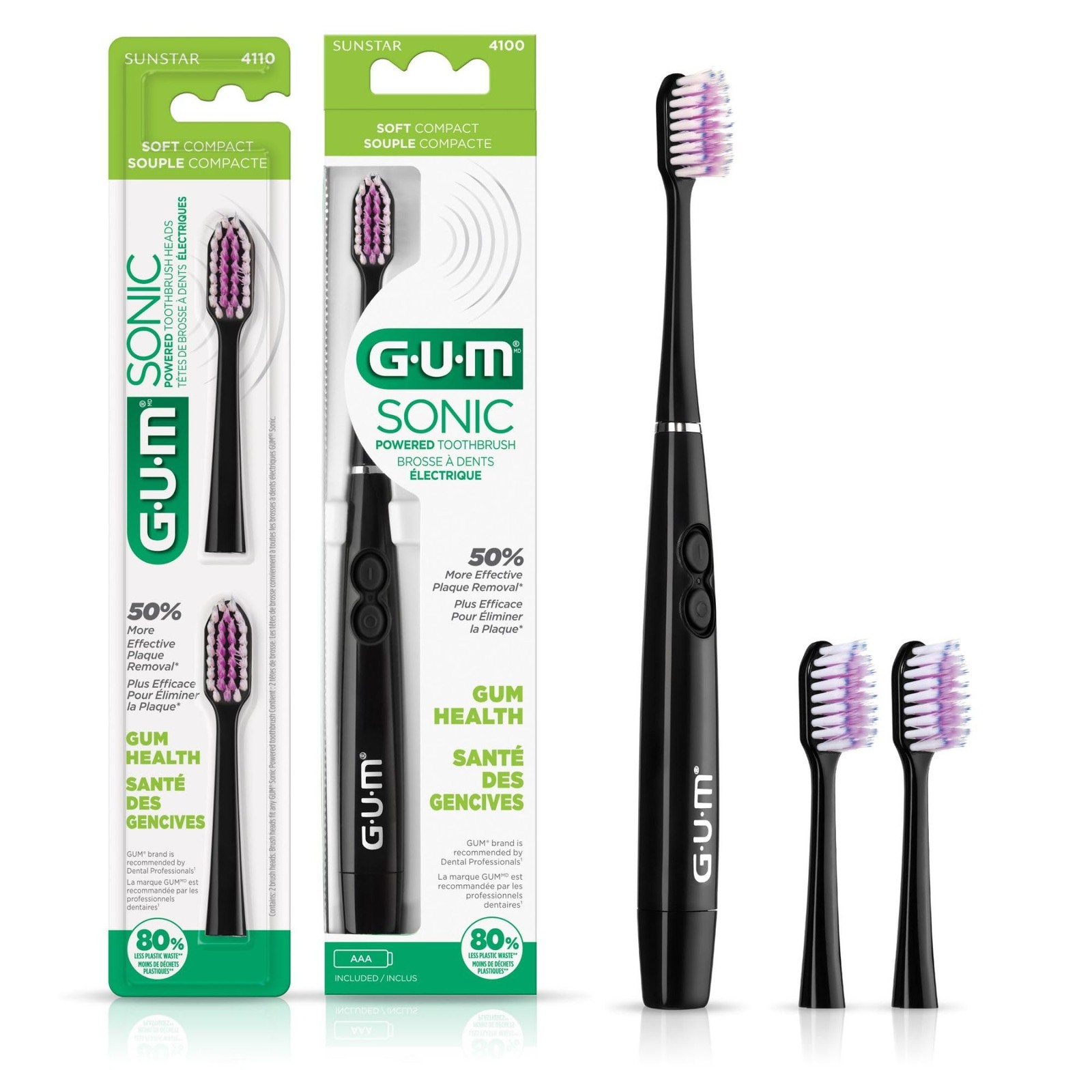 GUM Sonic Powered Toothbrush Tapered Bristles Clean Below Th