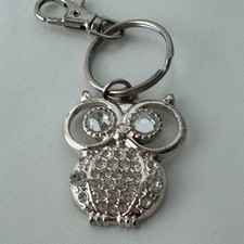 Silver Owl Rhinestone Keychain Pouch Bag Charm Hanger
