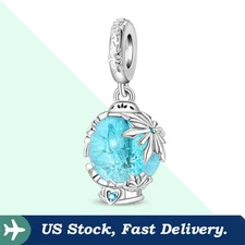 KUNSIR 925 Sterling Silver Romantic Snow Glass Bead Pendant Charm For Bracelet