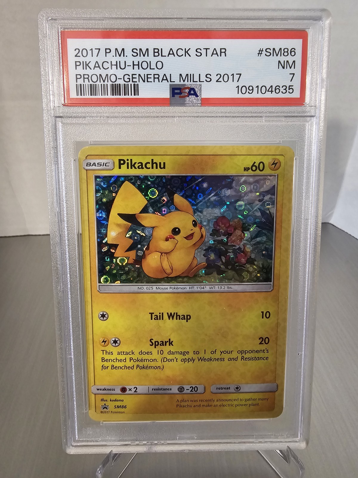 Pikachu SM86 Black Star Promo General Mills Holo BLEED Pokemon Card Psa 7