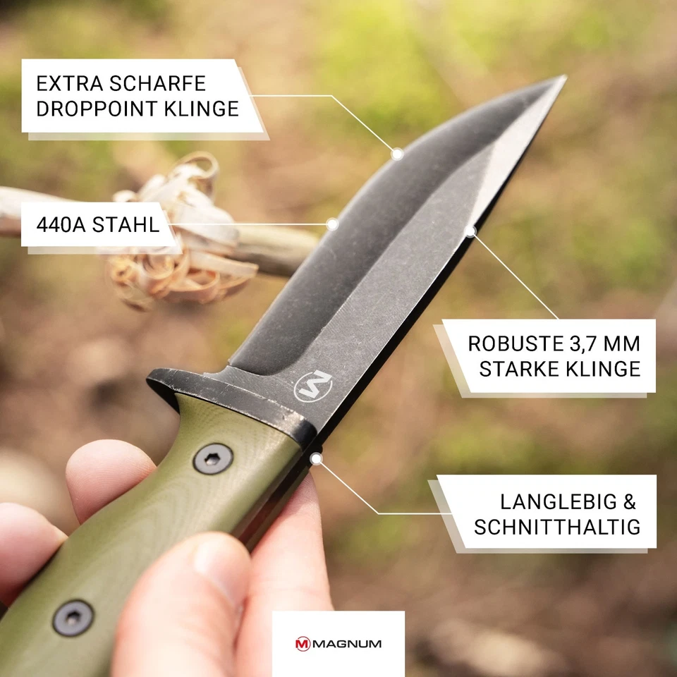 MAGNUM Bushcraft Drop Outdoormesser 42a Full Tang 440A G10 Kydex Grün 02SC339 - Bild 3 von 4