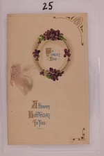 1910s German Birthday Card Floral Ribbon Embossed Vintage