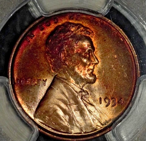 1934 Lincoln Cent, PCGS MS64 RB, Pretty Toning