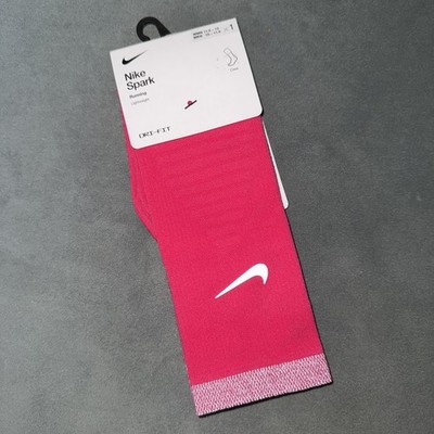 Nike Spark Running Socks Mens 10-11.5 Pink Dri-FIT Crew Lightweight NEW Crew