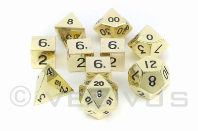 DICE Metal Mk 2 - Full BRONZE Set - d20 Shiny Heavy RPG D&D Alloy 10-Dice Gold