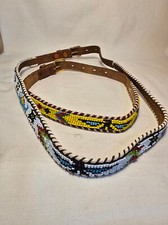 2 Vintage Western Souvenir Leather Beaded Native Indian Belts Thunderbird Arrow