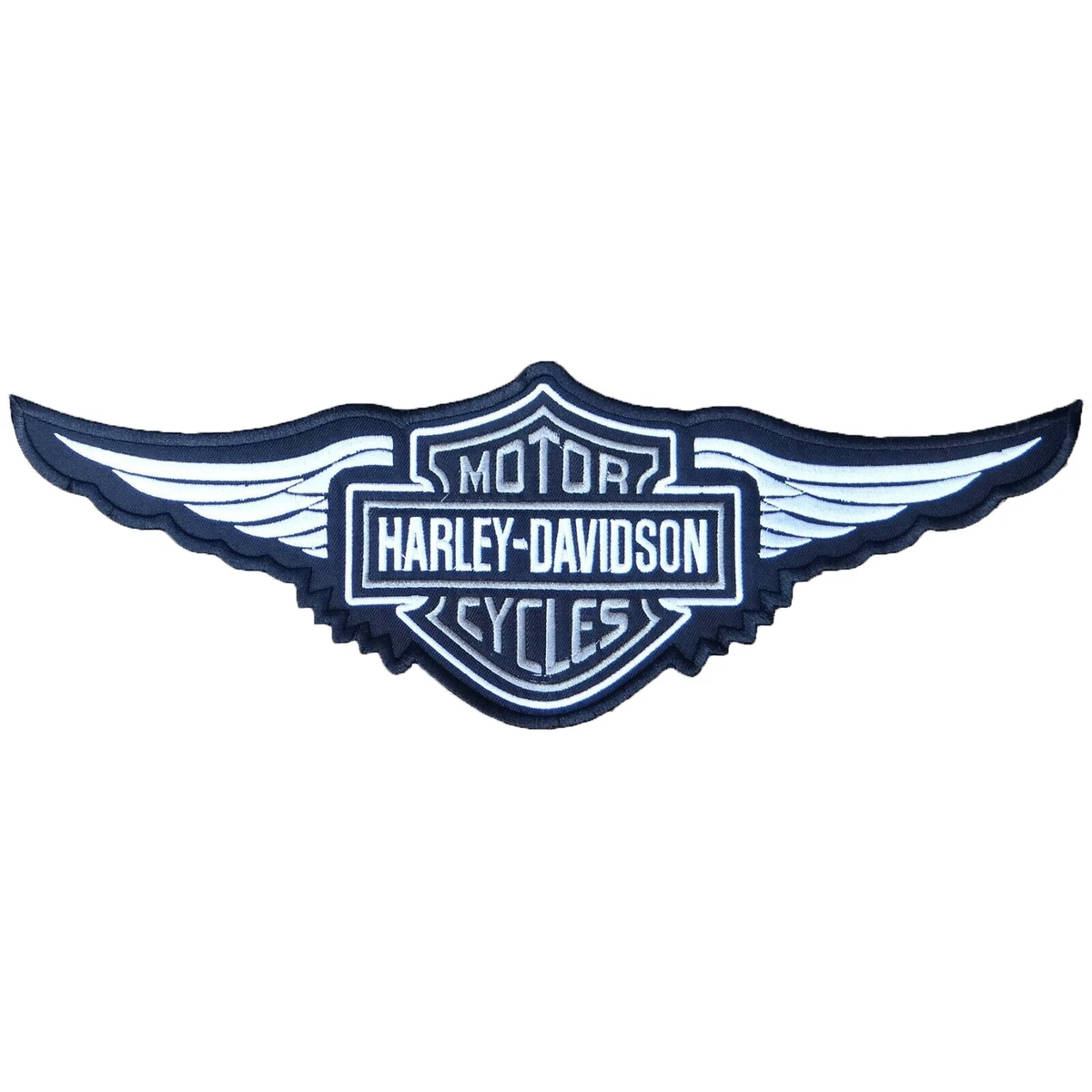 Harley Davidson Silver Black Classic Logo with Wings Sew on Patch Embroidery