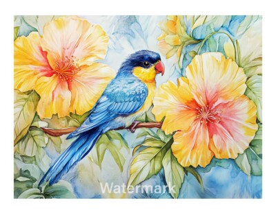 Parakeet Florals Collage Crazy Quilt Fabric Block Quilting Sewing Crafting (21A