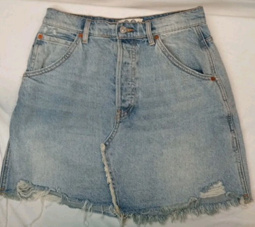 Free People We The Free Blue Denim Mini Skirt Size 28 Raw Hem - Picture 14 of 16