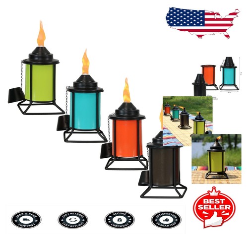 Elegant & Safe Tabletop Torches Set - 4 Colorful Metal Designs for Outdoors