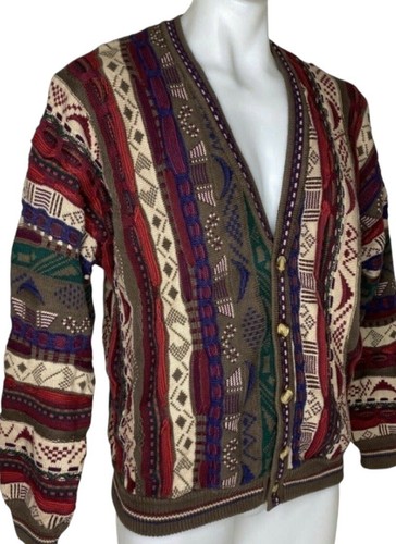 Vintage 90s Cotton Traders Men’s Large Cardigan Sweater Coogi Style Biggie Cosby - Picture 3 of 11