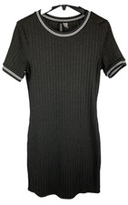 H&M Divided BLACK RIBBED KNIT SPORTY BODYCON DRESS SIZE 12