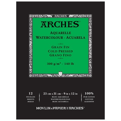 Arches 140 lb. Watercolor Pad, Cotton, Cold-Pressed, 9 in x 12 in