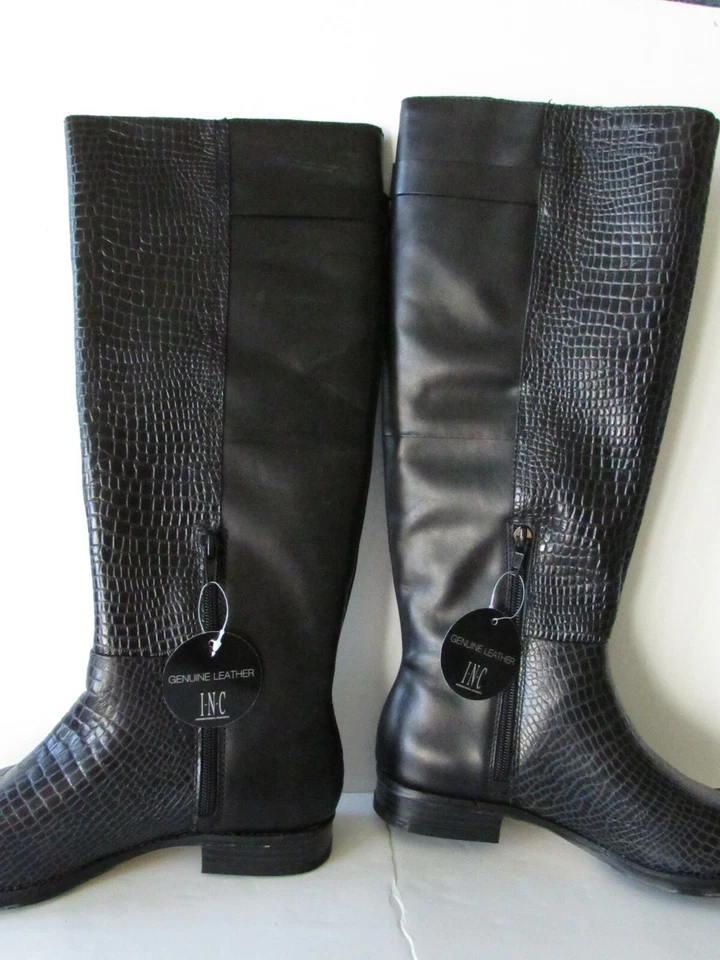 Bota de montar alta de cuero con textura de cocodrilo negra INC International Concepts talla 6,5 M Foto 4 de 4