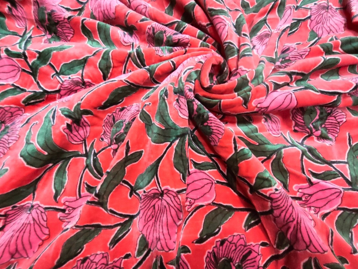 5 Yard Floral Printed Cotton Velvet Indian Fabric Upholstery Dress Crafts  Fabric