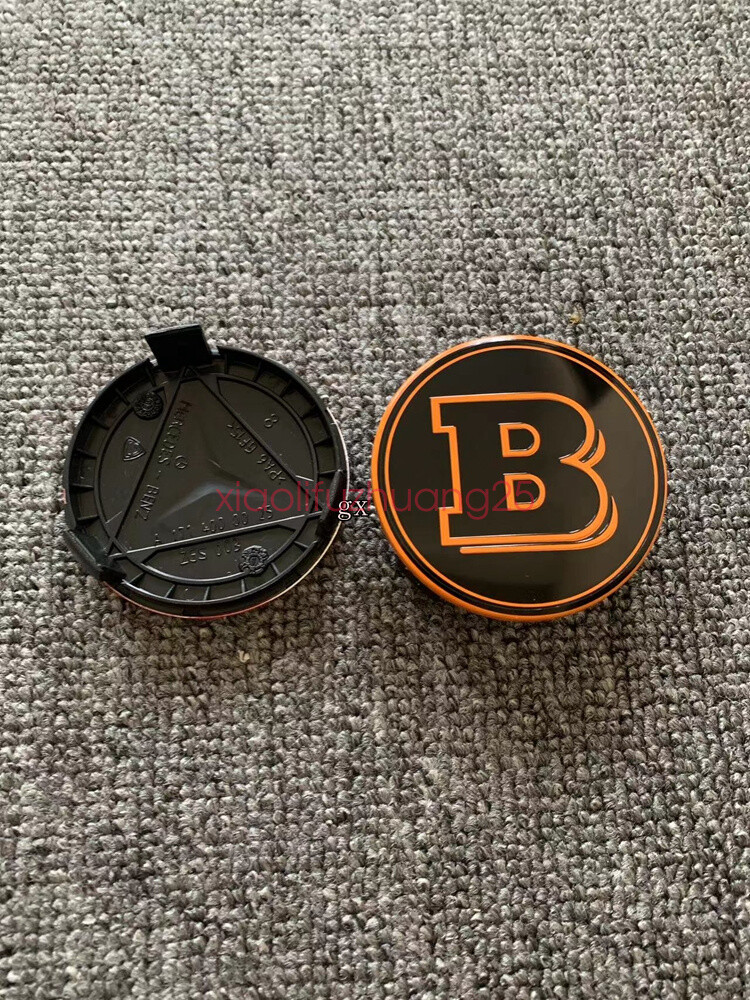For Mercedes Centre Caps 75mm Brabus Emblems Alloy Wheel Badges Orange Black OE