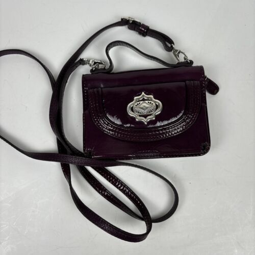 Brighton Wallet Organizer Crossbody Purple Patent Leather Silver Plated Accents - Picture 1 of 9