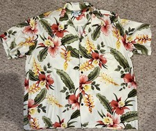 Two Palms Button Up Hawaiian Shirt 100 Rayon Floral Hibiscus Made Hawaii USA 