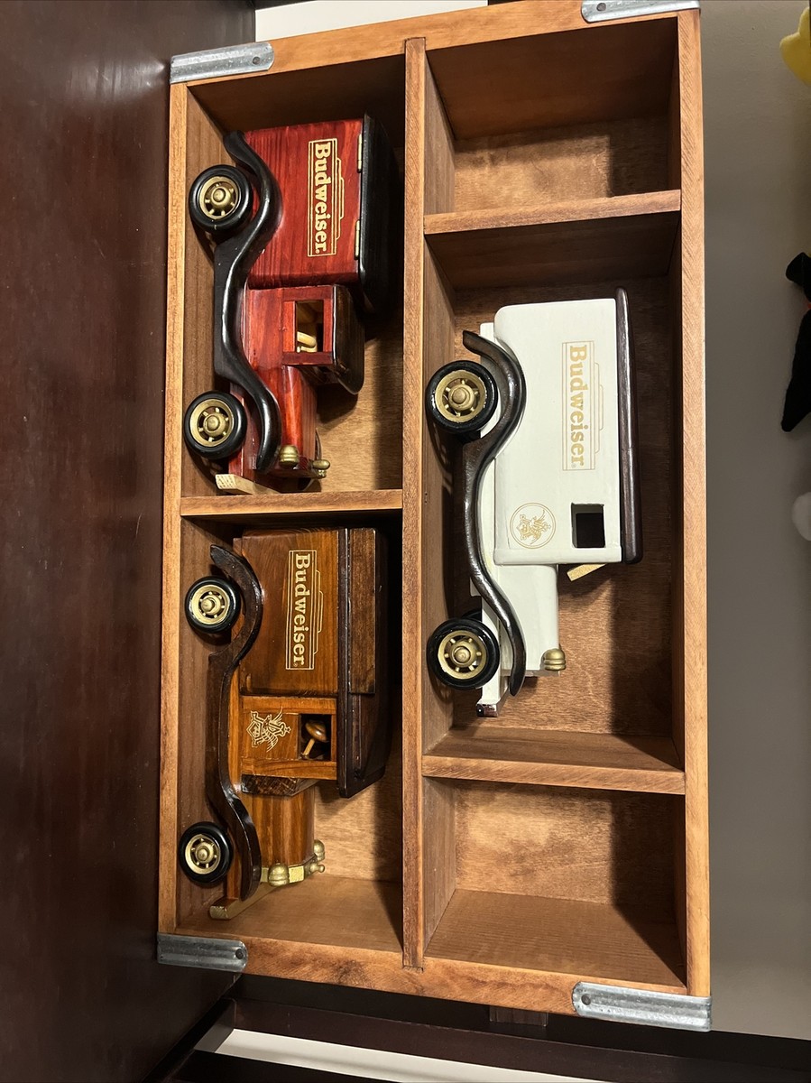 Rare Budweiser Wooden Delivery 3 Truck Set In Wood Beer Crate | eBay