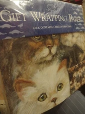 Otter House Cat World Vintage Gift Wrapping Paper Sheets &Tags NEW