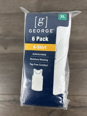 NEW! George Tag Free Comfort A-Shirt Men's, X-Large WHITE, 6-Pack,