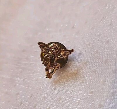 April Guardian Angel Lapel Pin Gold Tone USA.