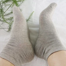2Pairs Unisex Natural Linen Ankle Sock Plain Flax Breathable Euro Size 35-42 Set