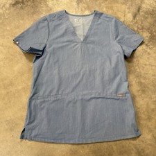 Figs Scrub Top Womens Small Blue Casma Three Pocket Classic Fit Slit Hem