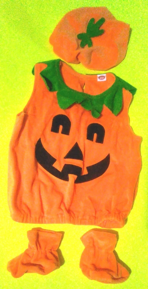 Bebé Niña o Niño Recién Nacido Halloween Calabaza Disfraz Conjunto con Sombrero y Zapatos 12 Meses Foto 2 de 4