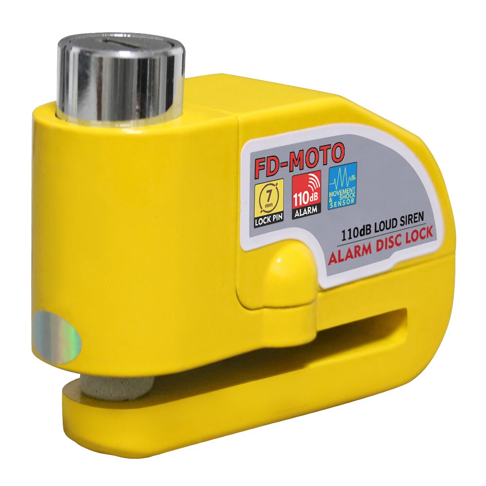 FD MOTO Motorcycle Scooter Bike Alarm Disc Lock Brake 7mm Yellow