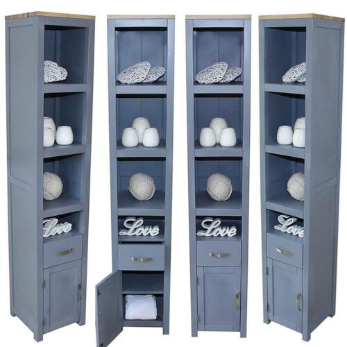 Oak Top Grey Painted Bathroom Storage Unit | Tall Cabinet with Shelving 180cm - Afbeelding 1 van 4